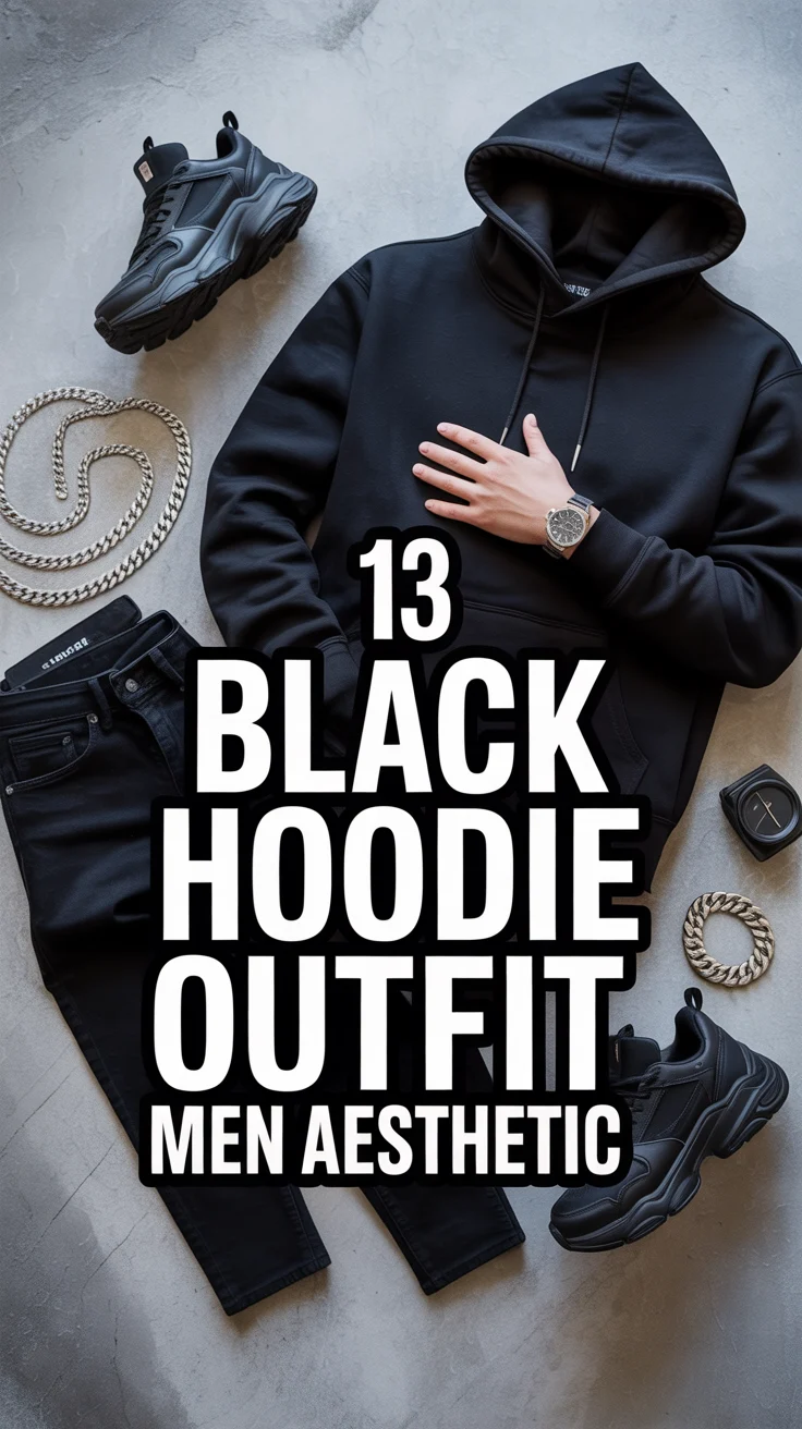🖤 13 Black Hoodie Outfit Men Aesthetic