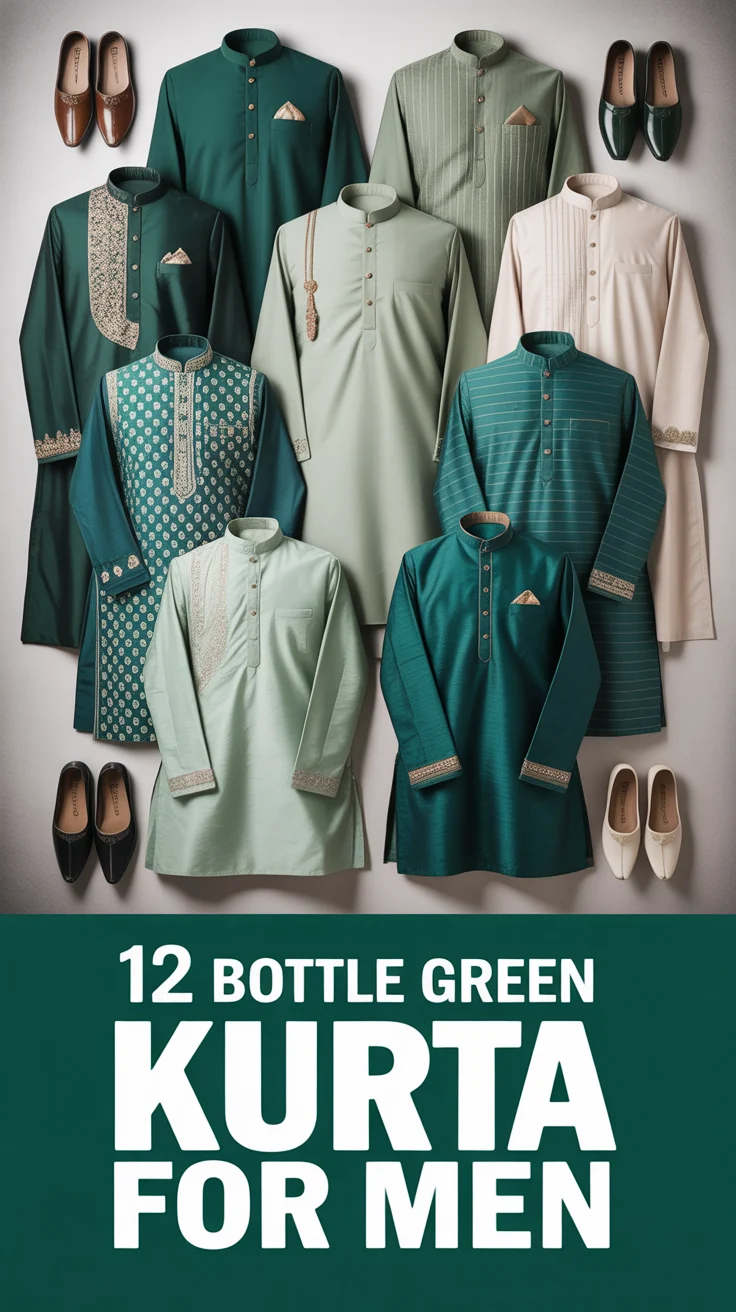🟢 12 Bottle Green Kurta For Men
